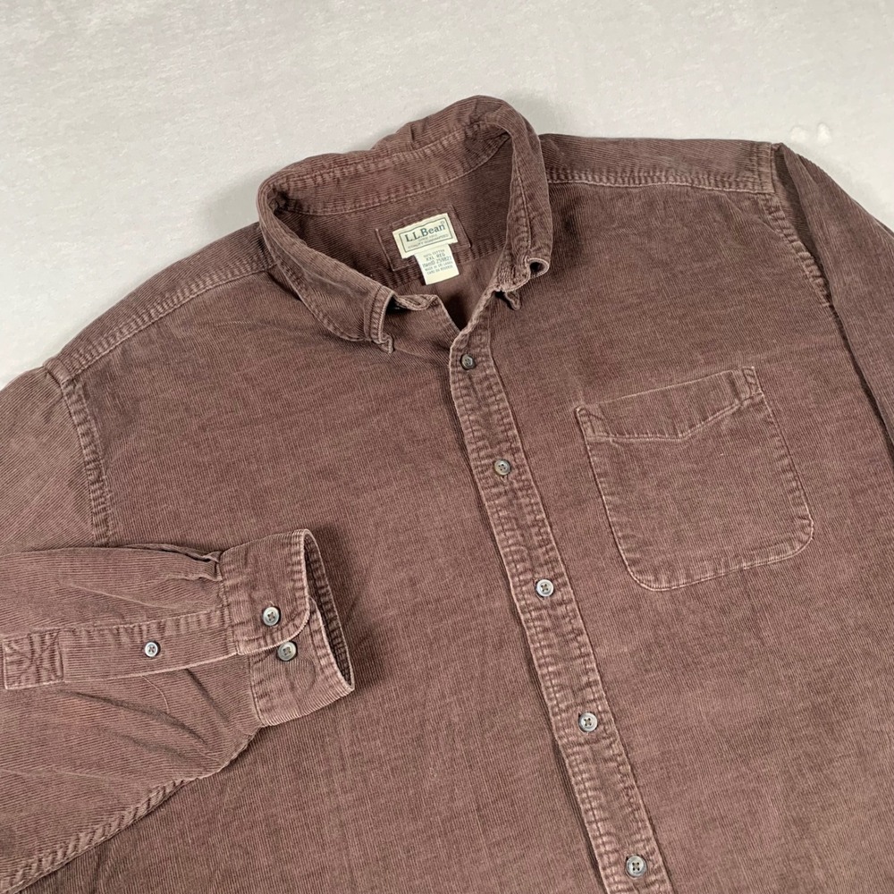 LL Bean Corduroy Shirt Mens XXL Brown Long Sleeve Button Down 259827 Casual